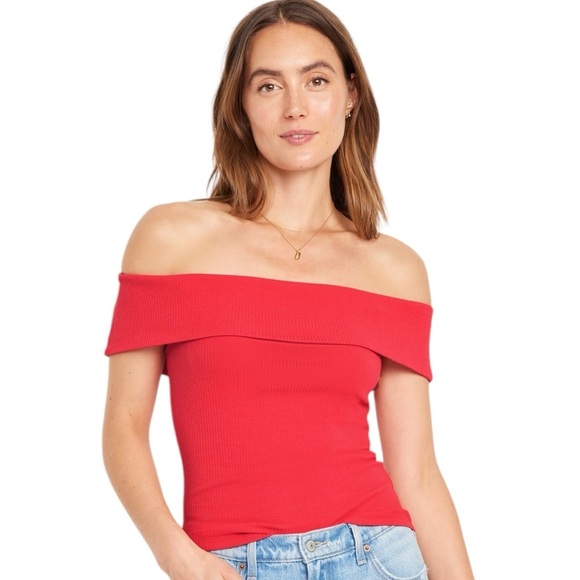 NWT Old Navy Off-Shoulder Ribbed Top Red Off-Shoulder Top Cherry Tomato Size XXL - Picture 1 of 10
